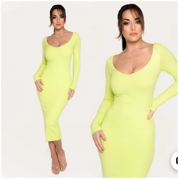 Meshki Dresses & Skirts - Meshki Lime Ribbed Midi Dress